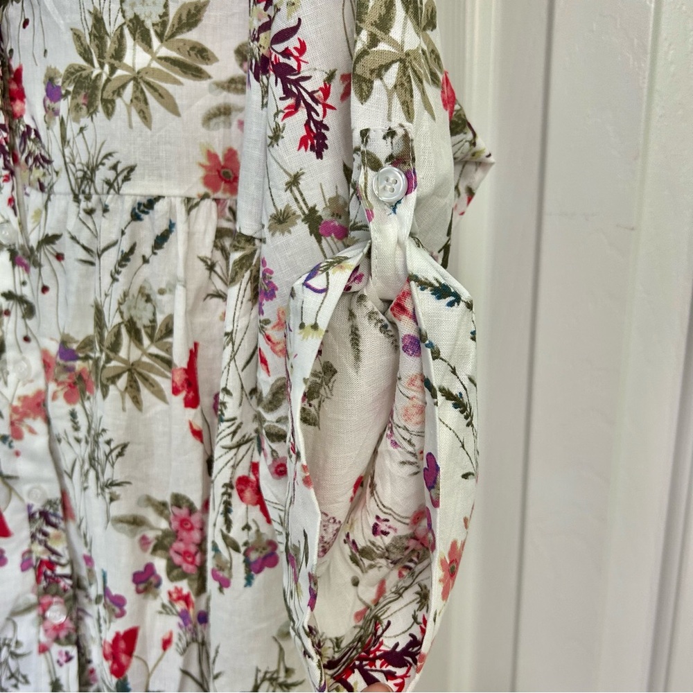 Jones NY Linen Floral High/Low Hem Roll Tab Sleeve Spring Women's Top 1X - Picture 11 of 14